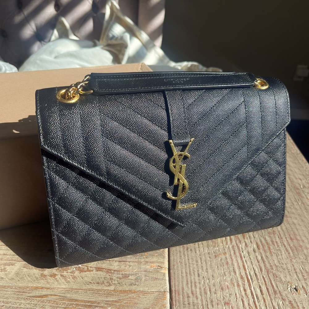 Yves Saint Laurent Black Quilted Shoulder Bag with Gold Accents